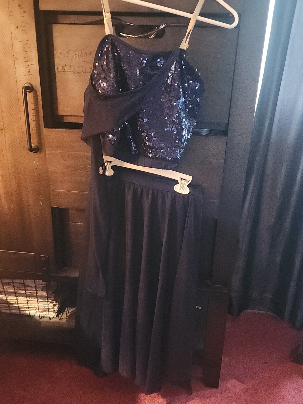 Navy Sequin Two-Piece Dance Costume And Hairpiece